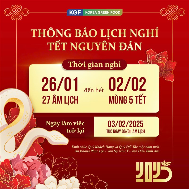 [THÔNG BÁO] LỊCH NGHỈ TẾT NGUYÊN ĐÁN 2025