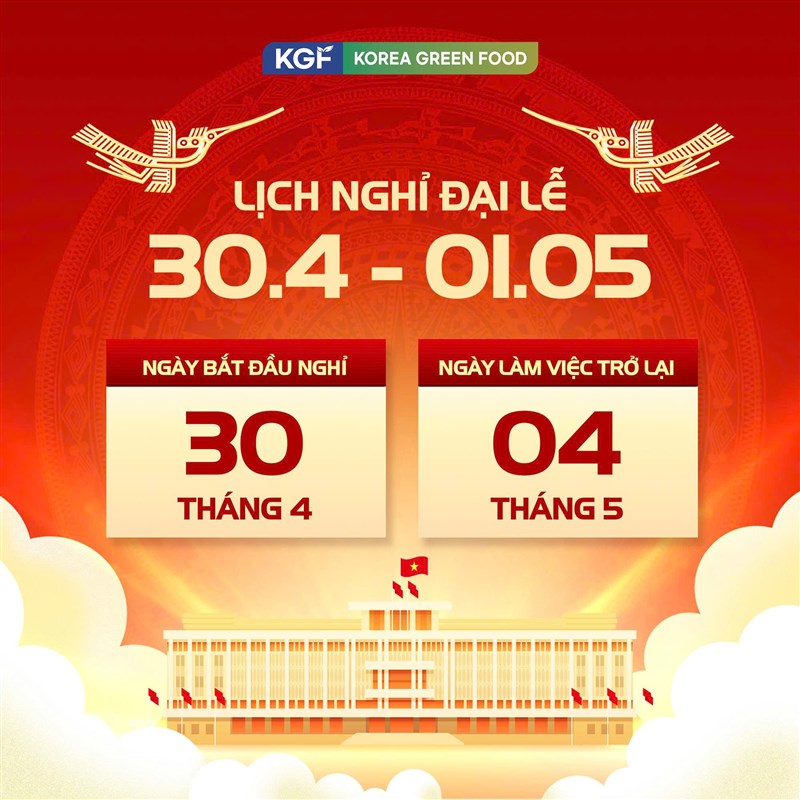 THÔNG BÁO LỊCH NGHỈ LỄ GIẢI PHÓNG MIỀN NAM (30/04) & QUỐC TẾ LAO ĐỘNG (01/05)