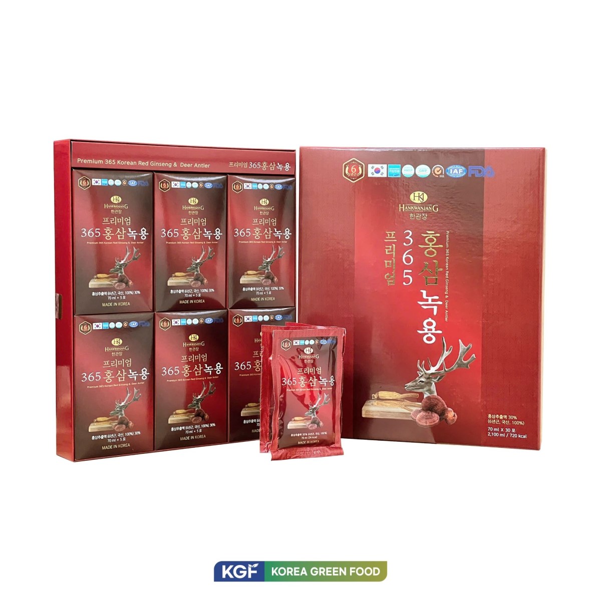 Nước hồng sâm linh chi nhung hươu 365 premium (70ml x 30 gói x 5 hộp/ thùng)