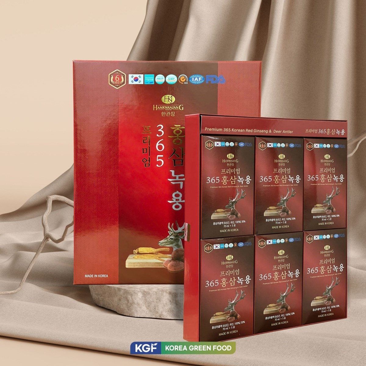 Nước hồng sâm linh chi nhung hươu 365 premium (70ml x 30 gói x 5 hộp/ thùng)