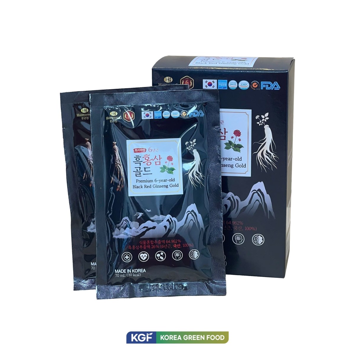 Thực phẩm bổ sung Premium 6-year-old Black Red Ginseng Gold (Nước hắc hồng sâm cao cấp 6 năm tuổi)