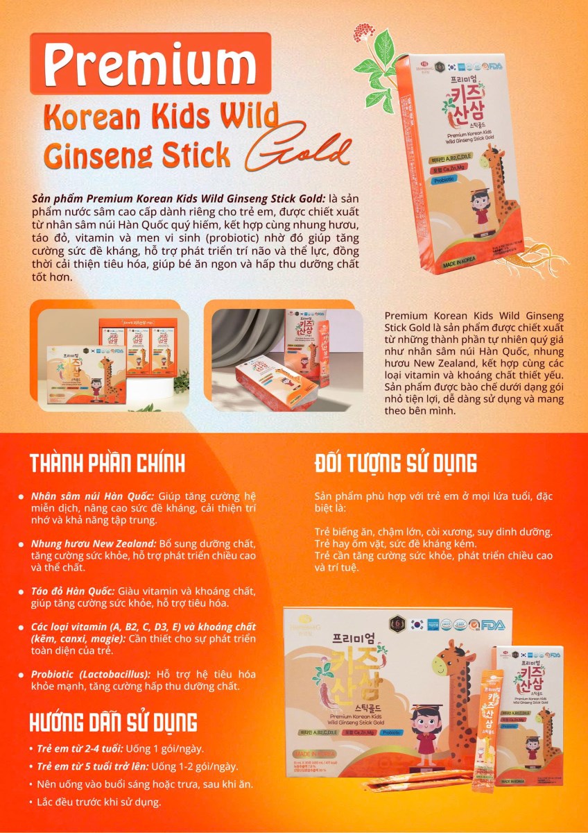 Thực phẩm bổ sung Premium Korean Kids Wild Ginseng Stick Gold