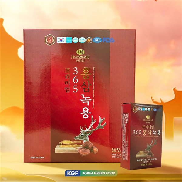 Nước hồng sâm linh chi nhung hươu 365 premium (70ml x 30 gói x 5 hộp/ thùng)