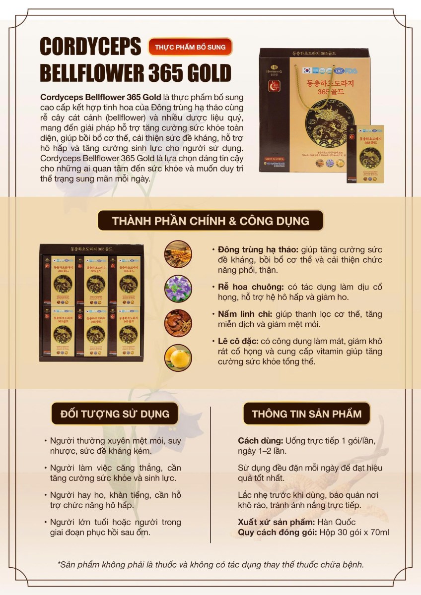 Thực phẩm bổ sung Cordyceps Bellflower 365 Gold