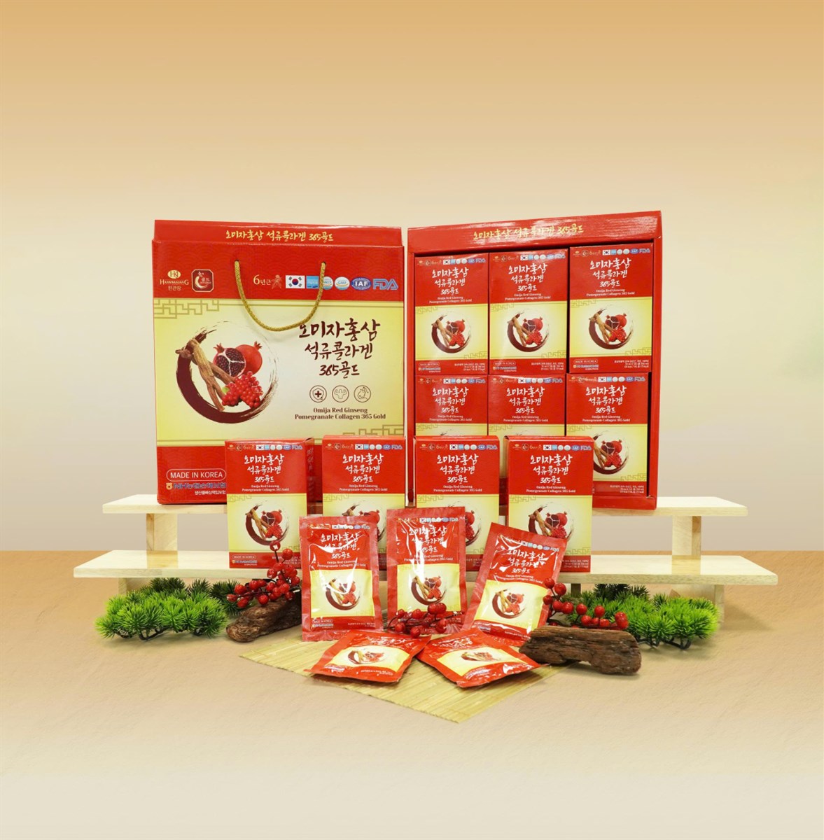 Thực phẩm bổ sung Omija Red Ginseng Pomegranate Collagen 365 Gold