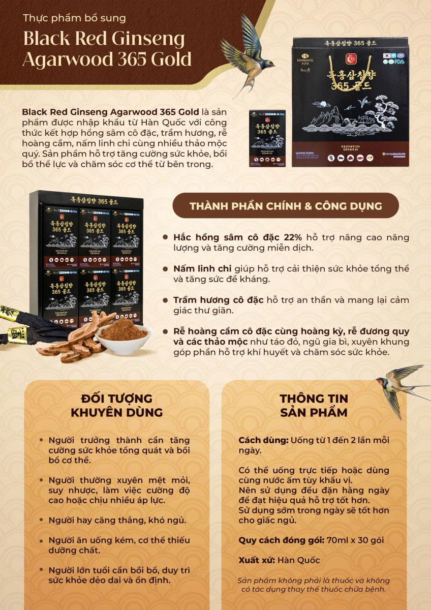 Thực phẩm bổ sung Black Red Ginseng Agarwood 365 Gold